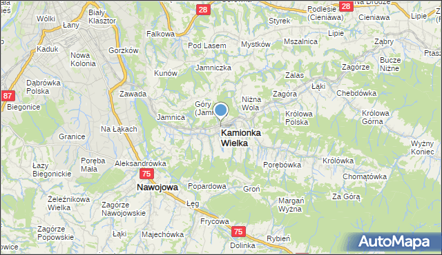 mapa Kamionka Wielka, Kamionka Wielka na mapie Targeo